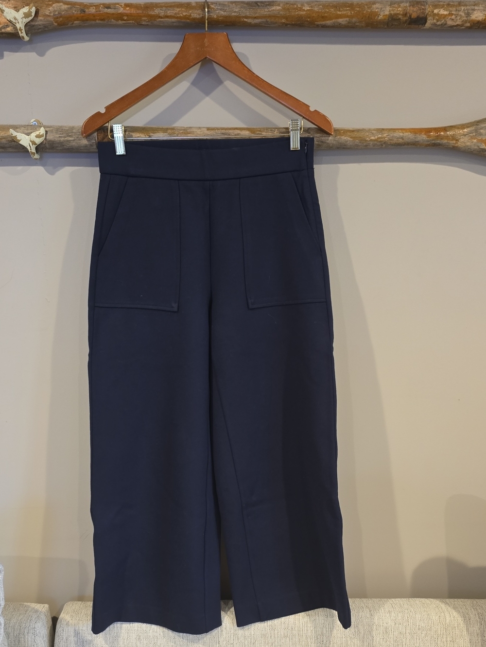 J. Crew Navy Wide-Leg Ponte Pants with Front Patch Pockets